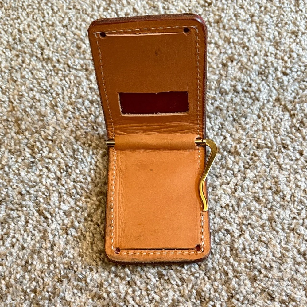 Men's Brown Leather & Ostrich Skin Bifold Wallet Money Clip Contrast Stitching